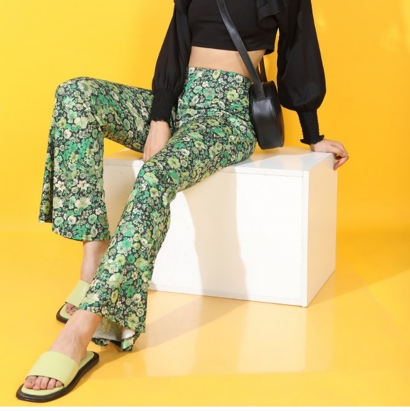 Zara Pants - Zara Floral Flare-Leg Pants